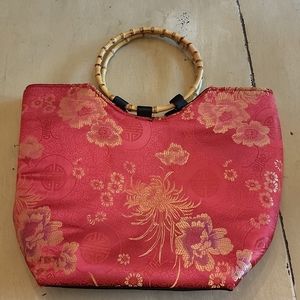 Red Chinese theme bamboo handle purse